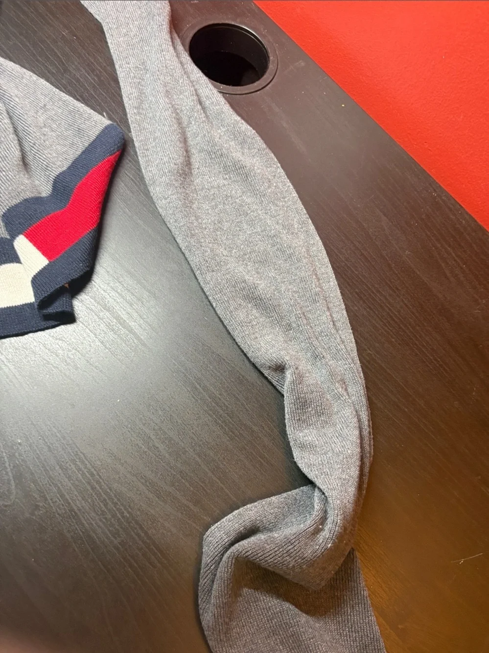 Tommy Hilfiger Gray Socks with Navy, Red & Cream Stripes